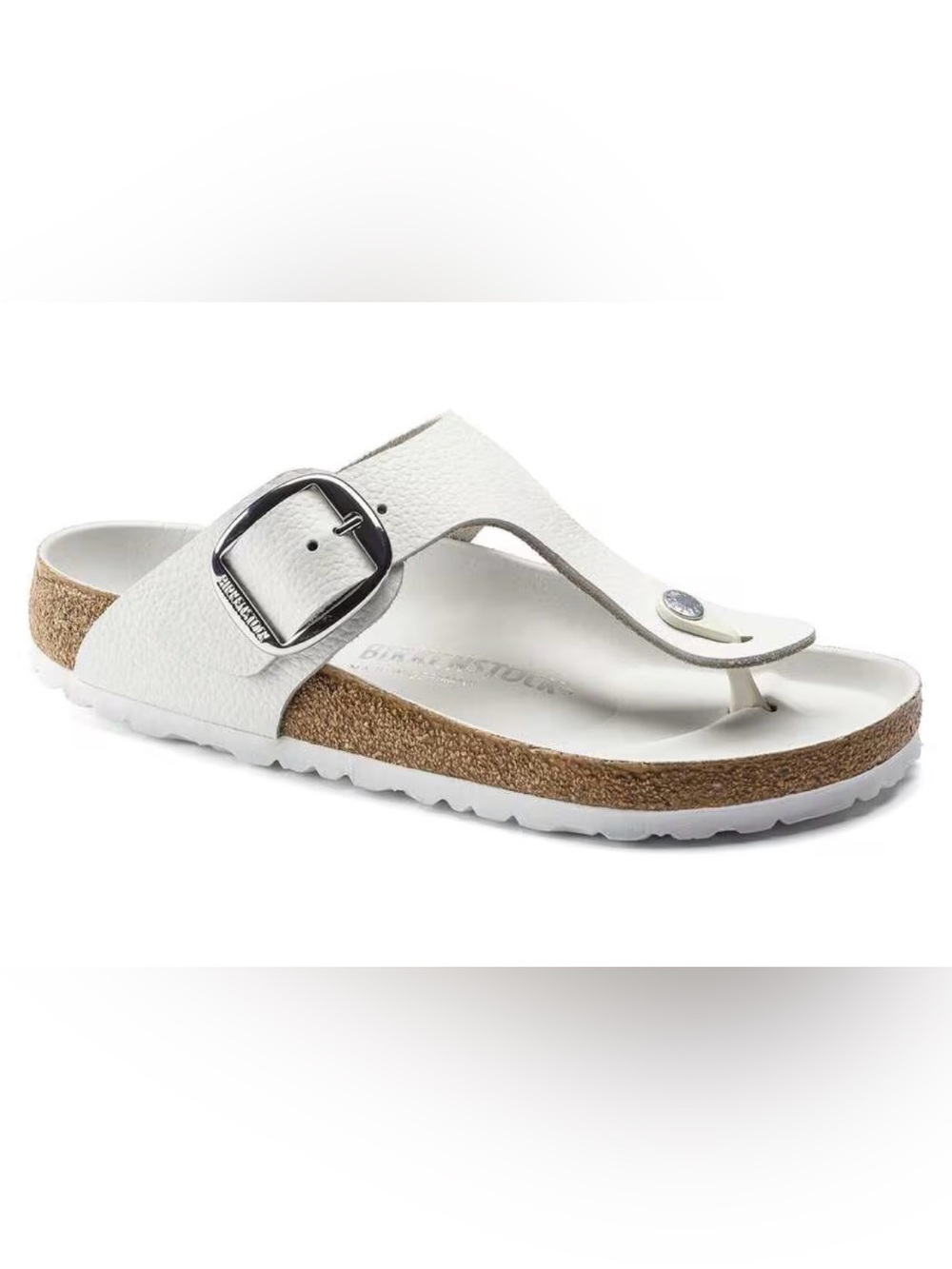 Birkenstock White Leather Slide with Silver Buckle